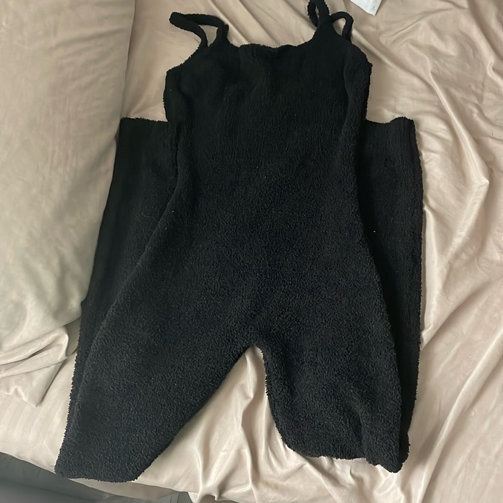 Black romper from Windsor. It’s a small and is fuzzy. Very comfortable.
